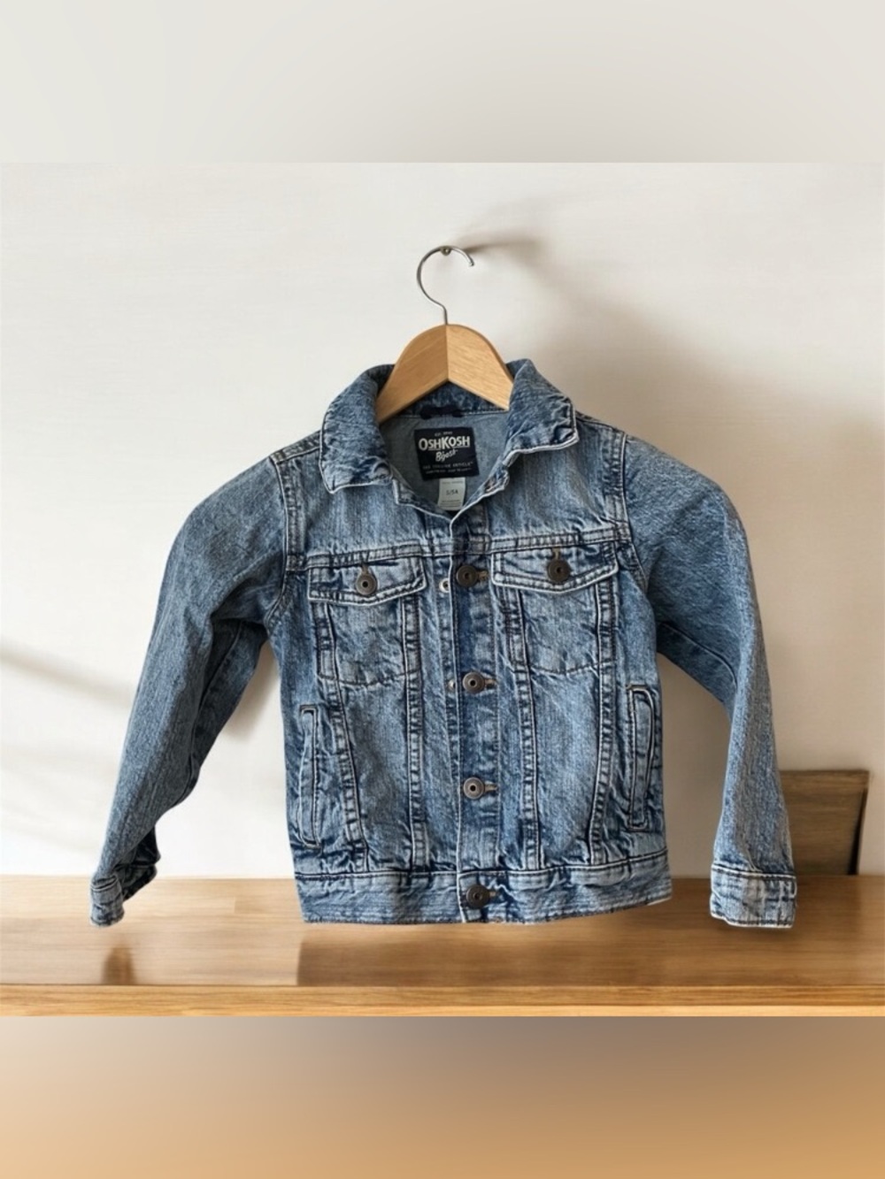 OshKosh Bgosh Blue Denim Jean Jacket Medium Stone Wash Kids Size 5/5A Unisex